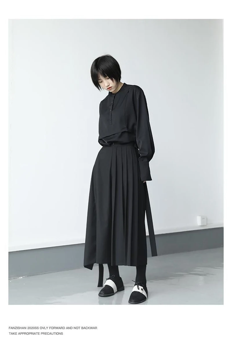Zoki Vintage Black Y2K Pants Women Harajuku High Waist Gothic Wide Leg Pant Skirt Streetwear Bf Bandage Patchwork Korean Pants