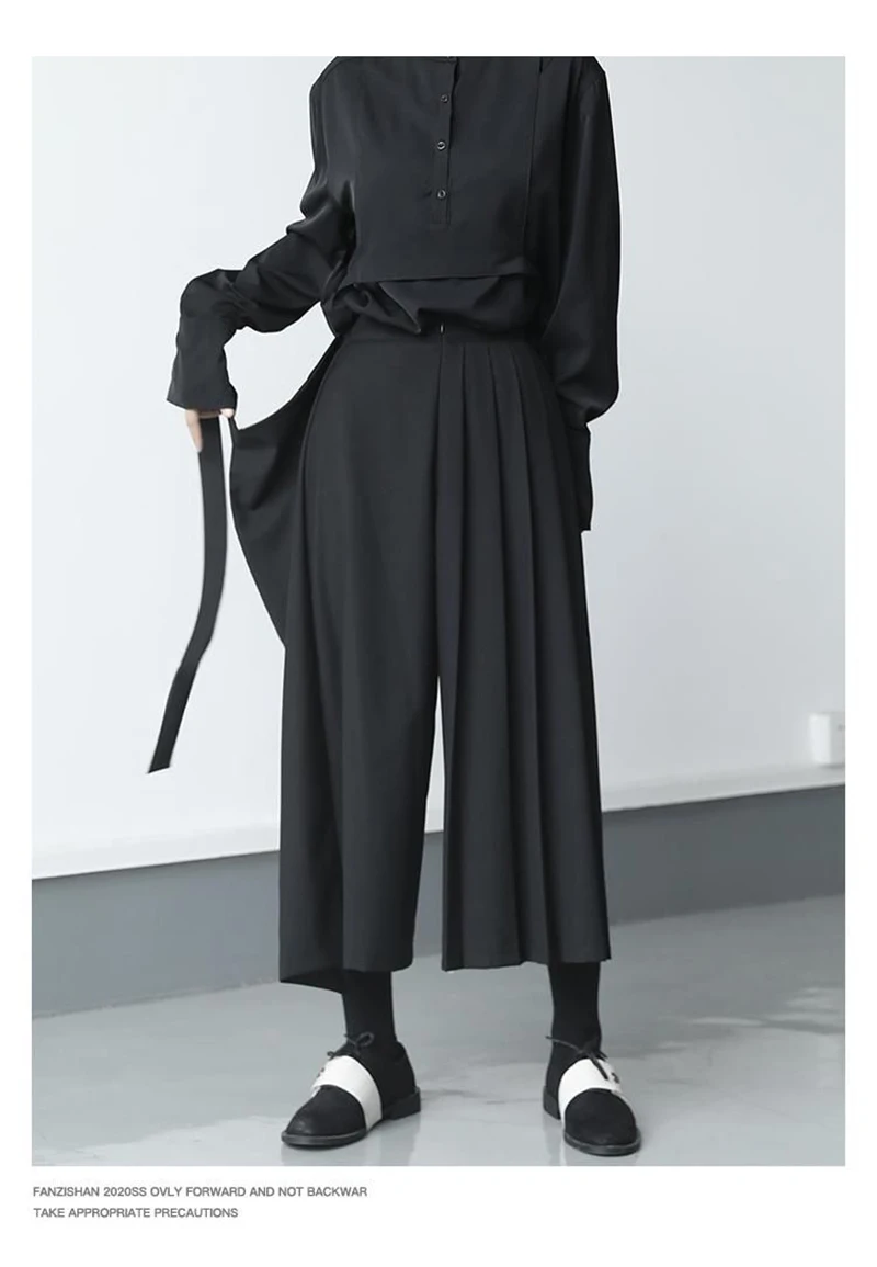 Zoki Vintage Black Y2K Pants Women Harajuku High Waist Gothic Wide Leg Pant Skirt Streetwear Bf Bandage Patchwork Korean Pants