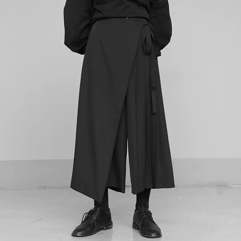 Zoki Vintage Black Y2K Pants Women Harajuku High Waist Gothic Wide Leg Pant Skirt Streetwear Bf Bandage Patchwork Korean Pants