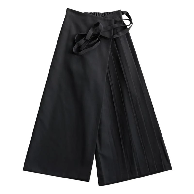 Zoki Vintage Black Y2K Pants Women Harajuku High Waist Gothic Wide Leg Pant Skirt Streetwear Bf Bandage Patchwork Korean Pants