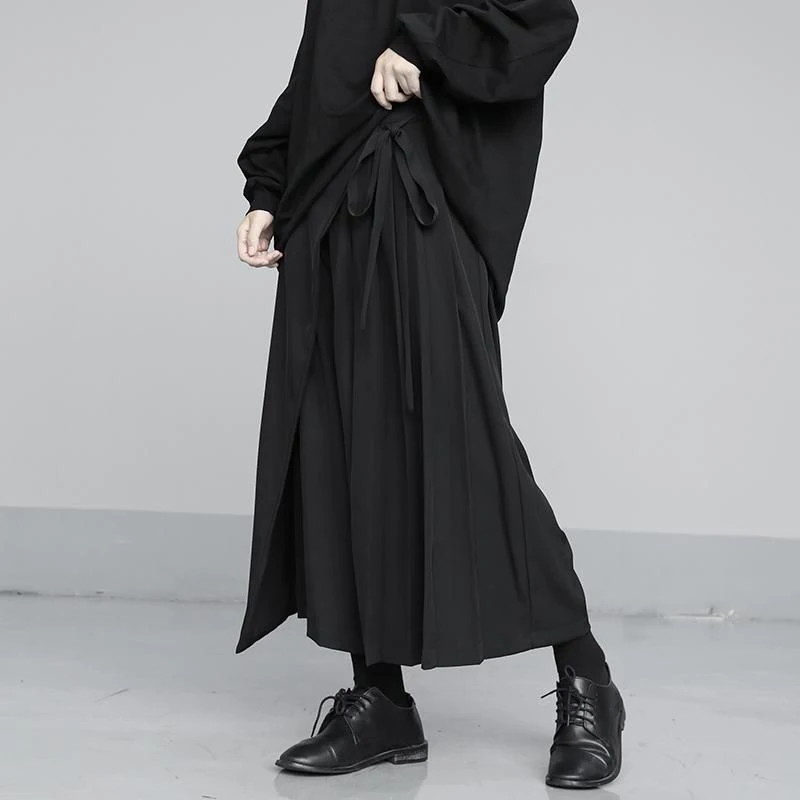 Zoki Vintage Black Y2K Pants Women Harajuku High Waist Gothic Wide Leg Pant Skirt Streetwear Bf Bandage Patchwork Korean Pants