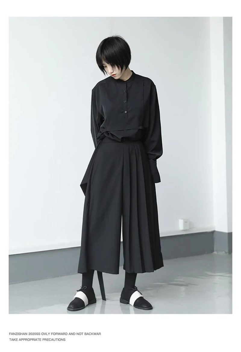 Zoki Vintage Black Y2K Pants Women Harajuku High Waist Gothic Wide Leg Pant Skirt Streetwear Bf Bandage Patchwork Korean Pants
