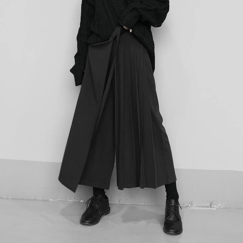 Zoki Vintage Black Y2K Pants Women Harajuku High Waist Gothic Wide Leg Pant Skirt Streetwear Bf Bandage Patchwork Korean Pants