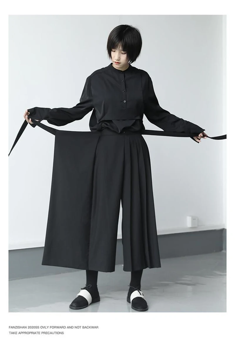 Zoki Vintage Black Y2K Pants Women Harajuku High Waist Gothic Wide Leg Pant Skirt Streetwear Bf Bandage Patchwork Korean Pants