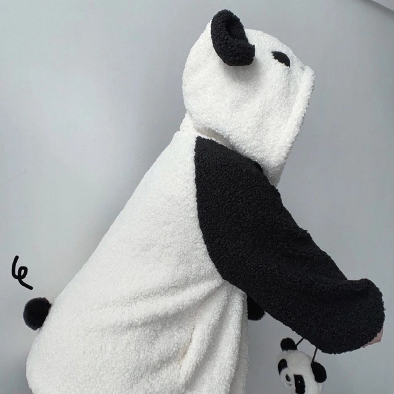 Women Winter Faux Fleece Hoodies Jacket Harajuku Kawaii Cartoon Panda Ears Long Sleeve Sweatshirt Oversized Button Down Plush