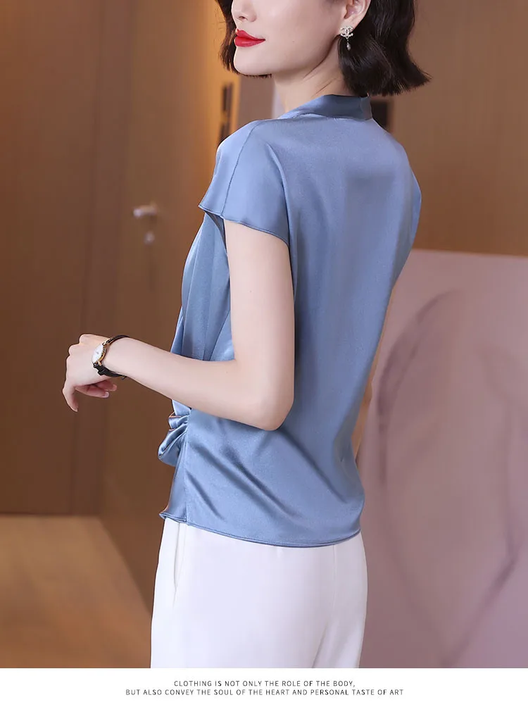 2026 Summer Beautiful Women's Blouses Fashion Chiffon V Neck Women Blouses Satin Office Black Women Elegant Shirts Silk Camisa