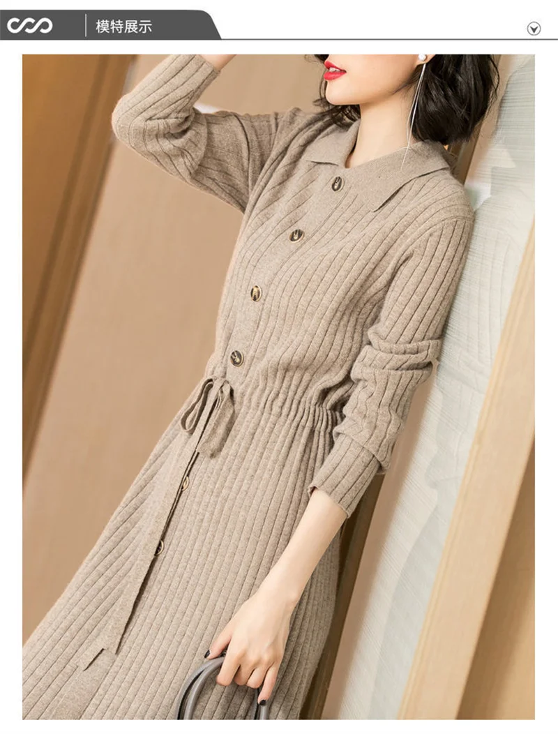 Loose Pullover Sweater Dress Lace-UP 2026 New Spring Size XXXL High-End Turn-Down Collor Long Knitted Dress Women's Autumn Dress