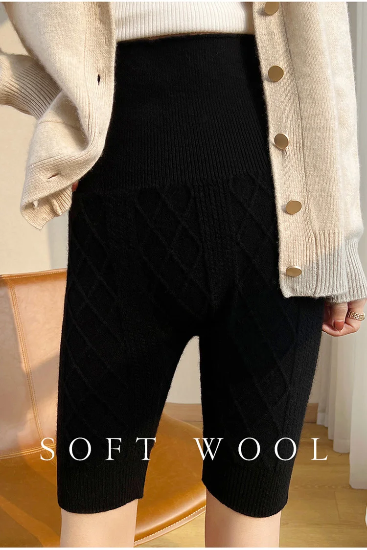 Autumn Winter Wool Women's Knitted Shorts High Waist Belly Protection Pants Warm Cashmere Inner Pajamas Bottoms