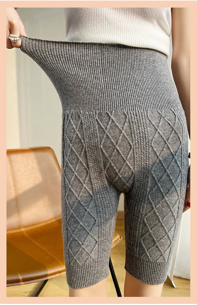 Autumn Winter Wool Women's Knitted Shorts High Waist Belly Protection Pants Warm Cashmere Inner Pajamas Bottoms