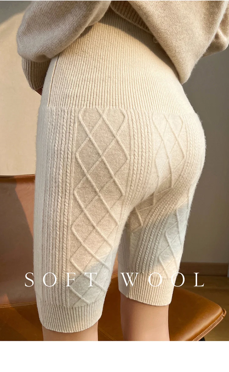 Autumn Winter Wool Women's Knitted Shorts High Waist Belly Protection Pants Warm Cashmere Inner Pajamas Bottoms