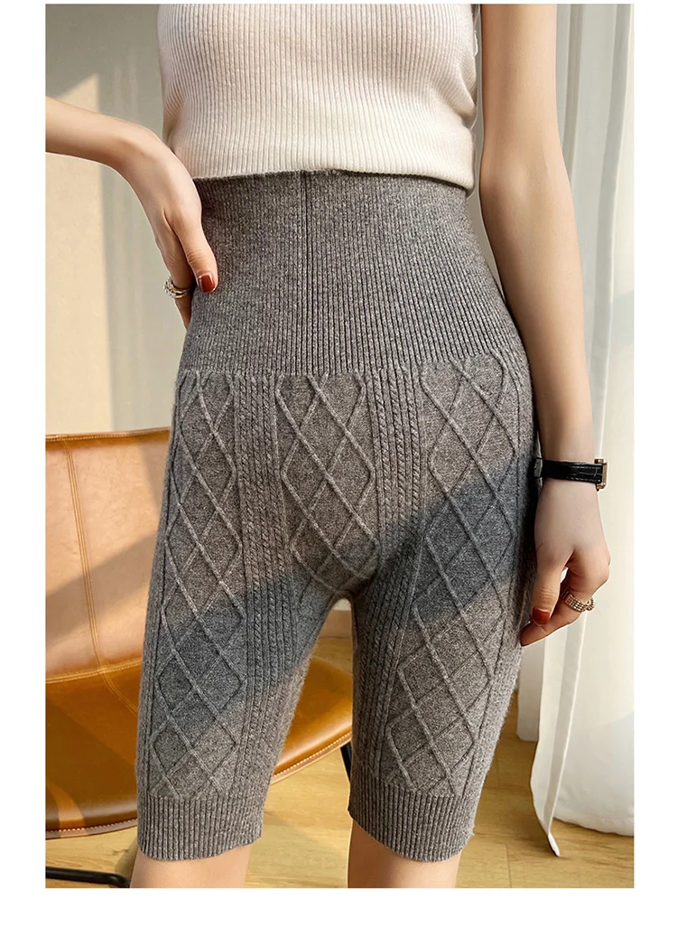 Autumn Winter Wool Women's Knitted Shorts High Waist Belly Protection Pants Warm Cashmere Inner Pajamas Bottoms