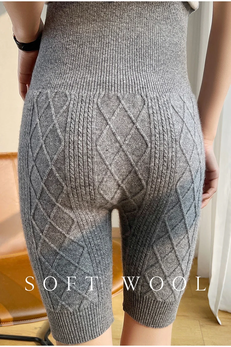 Autumn Winter Wool Women's Knitted Shorts High Waist Belly Protection Pants Warm Cashmere Inner Pajamas Bottoms