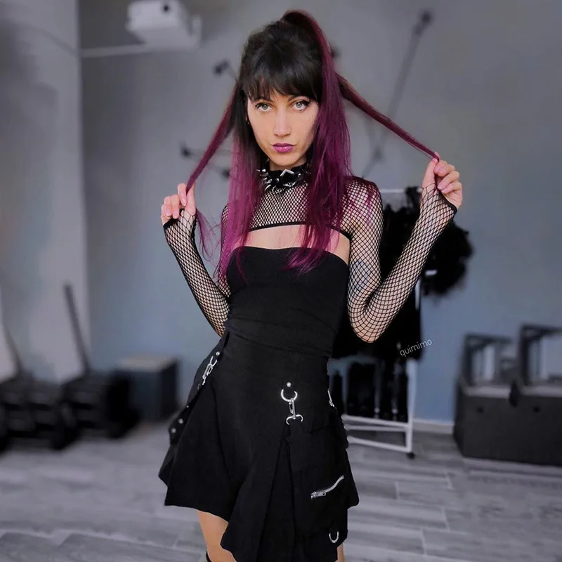 Black Skirt Harajuku Punk Gothic Black High Waist Black Women Sexy Patchwork Bandage Mini Skirt Female Streetwear