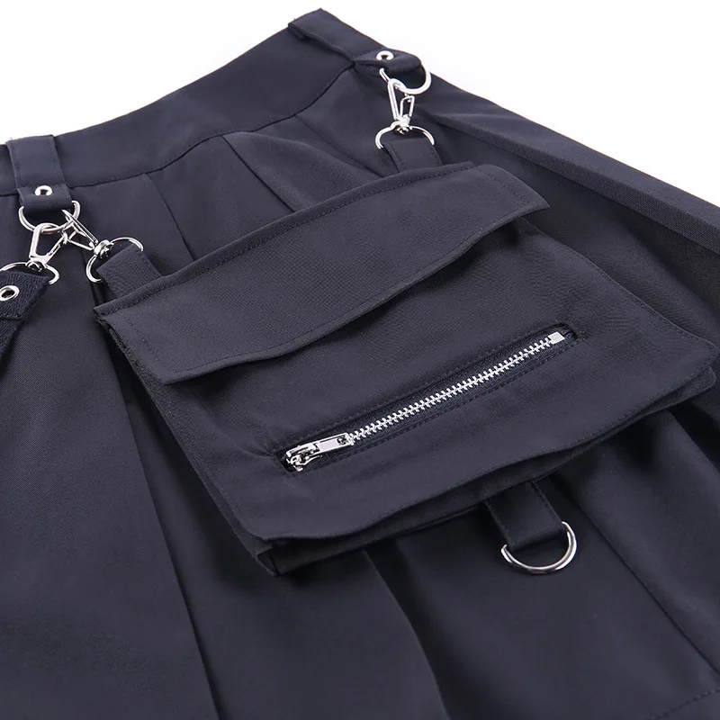 Black Skirt Harajuku Punk Gothic Black High Waist Black Women Sexy Patchwork Bandage Mini Skirt Female Streetwear