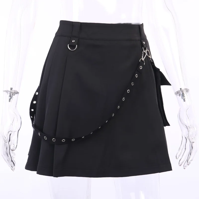 Black Skirt Harajuku Punk Gothic Black High Waist Black Women Sexy Patchwork Bandage Mini Skirt Female Streetwear