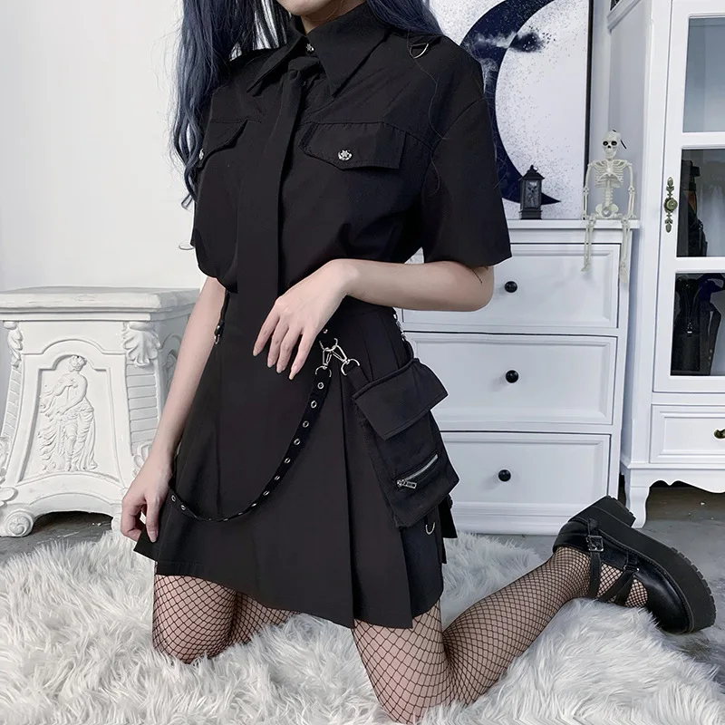Black Skirt Harajuku Punk Gothic Black High Waist Black Women Sexy Patchwork Bandage Mini Skirt Female Streetwear