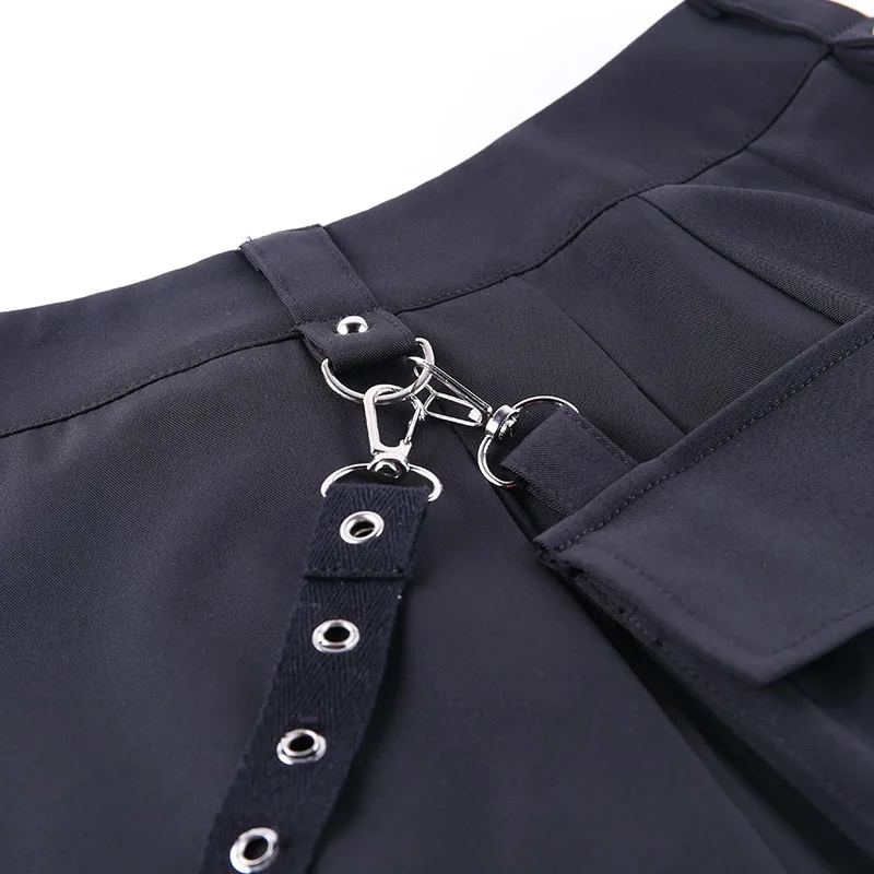 Black Skirt Harajuku Punk Gothic Black High Waist Black Women Sexy Patchwork Bandage Mini Skirt Female Streetwear