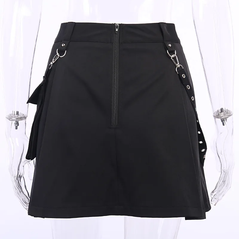 Black Skirt Harajuku Punk Gothic Black High Waist Black Women Sexy Patchwork Bandage Mini Skirt Female Streetwear