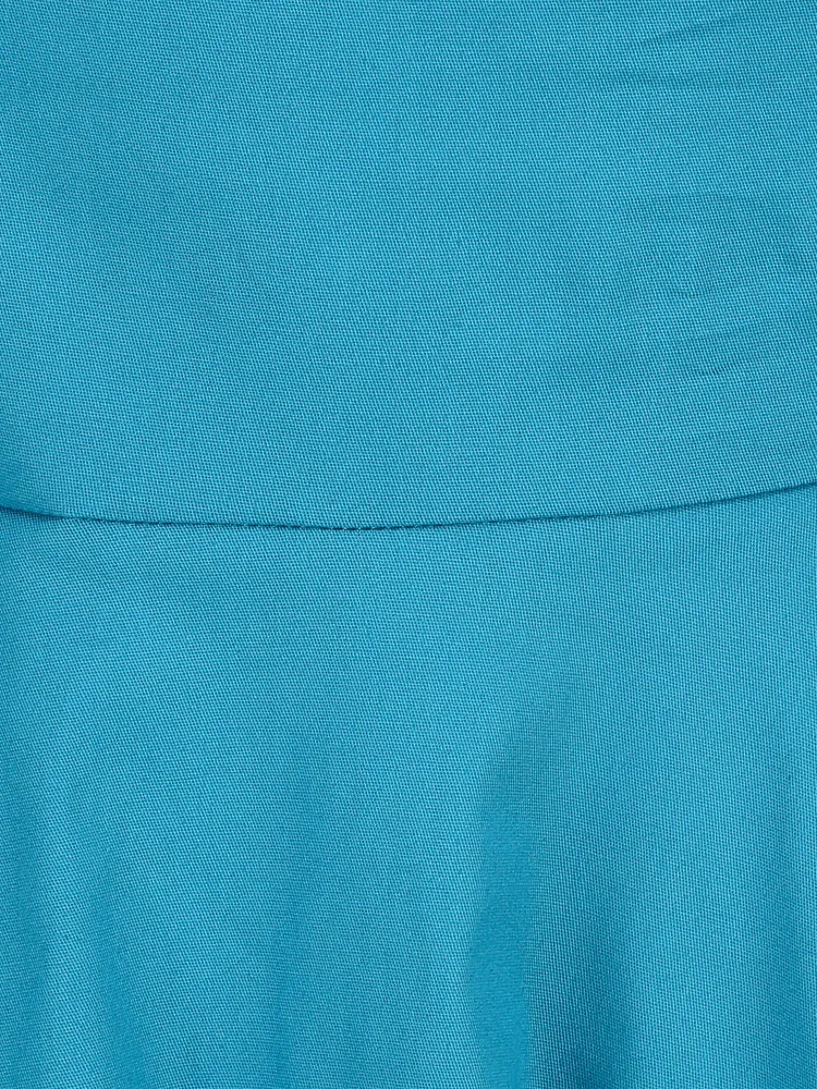 Tonval Peter Pan Collar Puff Sleeve Turquoise Cotton Dresses Women 2026 Elegant Plain Vintage Style Pockets Side Midi Dress