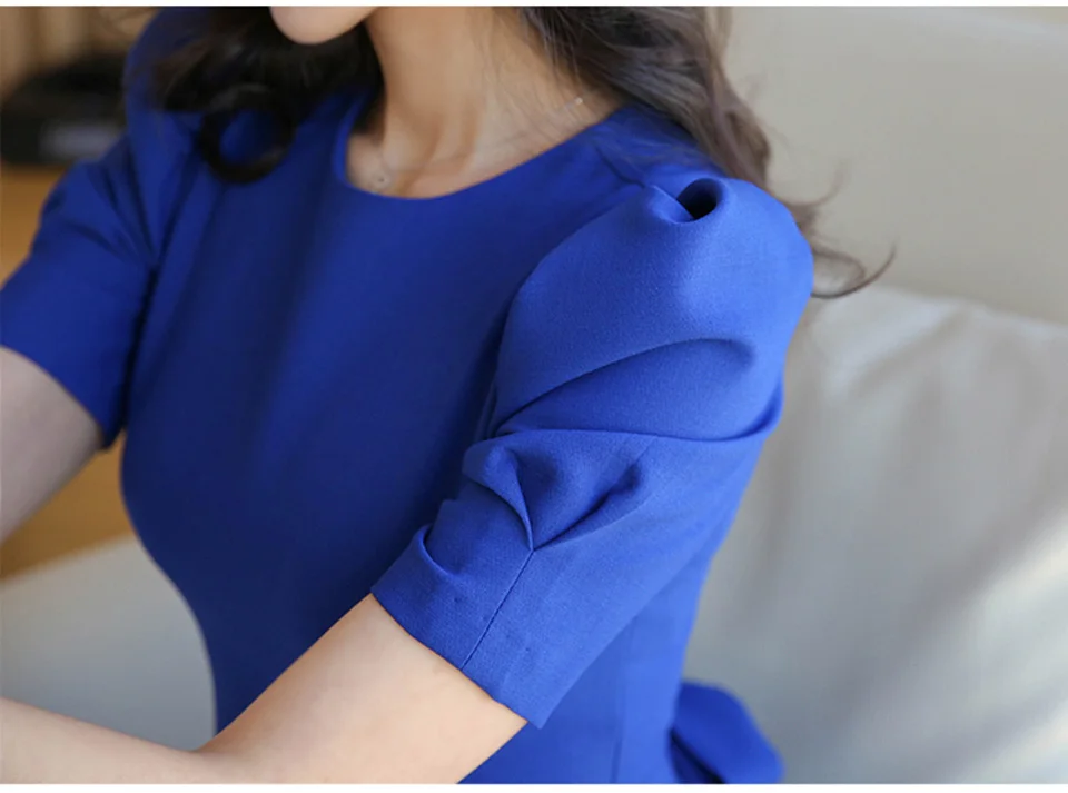 Blue Office Lady Dress 2027 Spring High Waist Pencil Fashion Simple Puff SleeveTemperament Women Elegant Party Dress Women