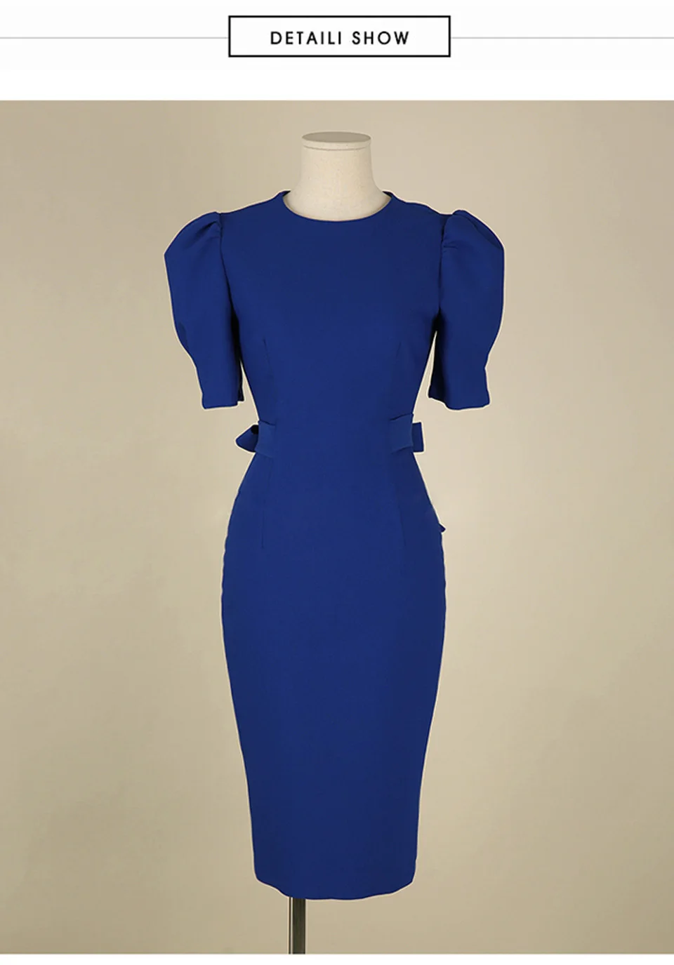 Blue Office Lady Dress 2027 Spring High Waist Pencil Fashion Simple Puff SleeveTemperament Women Elegant Party Dress Women