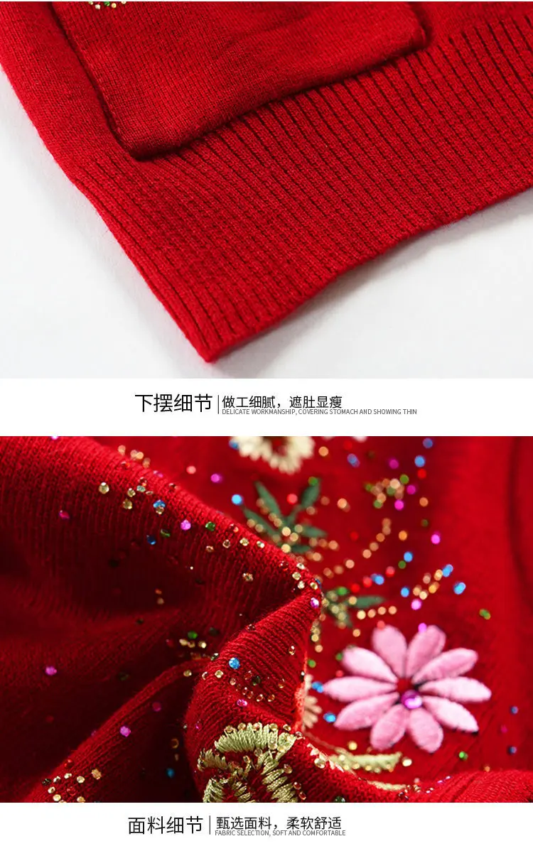 Middle-aged and elderly women's Embroidery Knit Cardigan Jacket Single-breasted Slim Sweater Coat Thin Grandma Spring Clothing