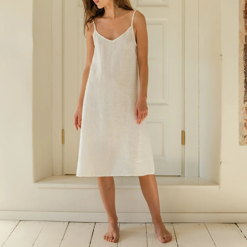 Summer Elegant Linen Women Dress Casual Loose Sexy Spaghetti Strap V-Neck Long Midi Dress Vestidos Female Clothing