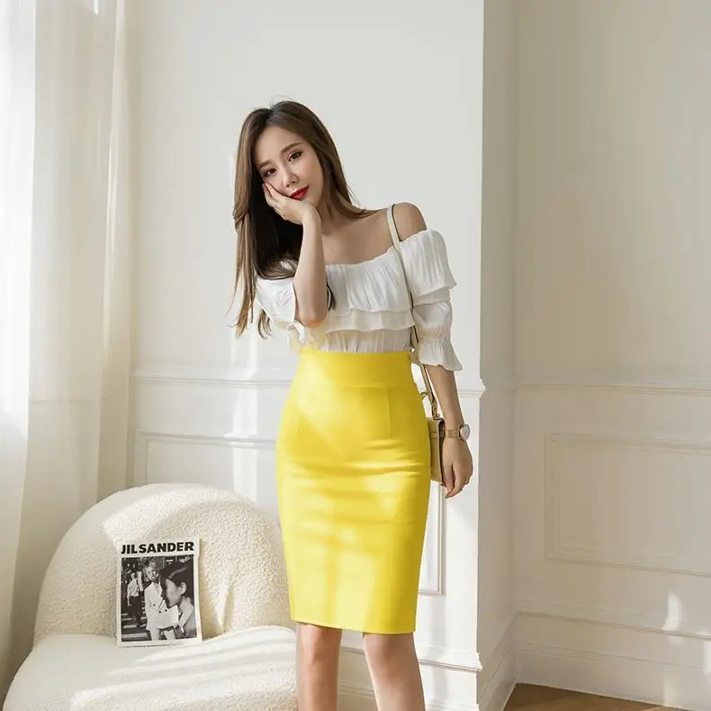 Faldas Mujer Moda 2024 Fashion High Waist Black Bodycon Skirts Midi Zipper Elastic Korean Elegant Sexy Y2k Office Pencil Skirt