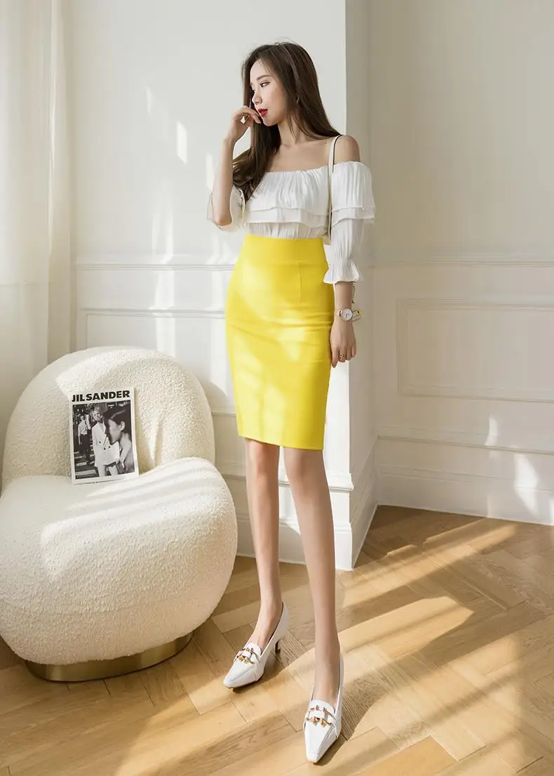 Faldas Mujer Moda 2024 Fashion High Waist Black Bodycon Skirts Midi Zipper Elastic Korean Elegant Sexy Y2k Office Pencil Skirt