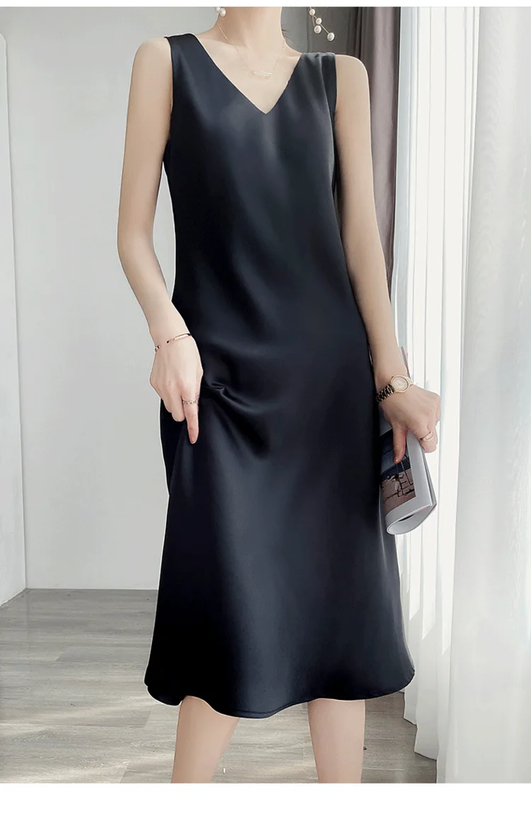 2026 Elegant Women Dress Sexy V-Neck Sleeveless Korean Harajuku Satin Party Long Maxi Dress Casual Sundress Vestido Mujer