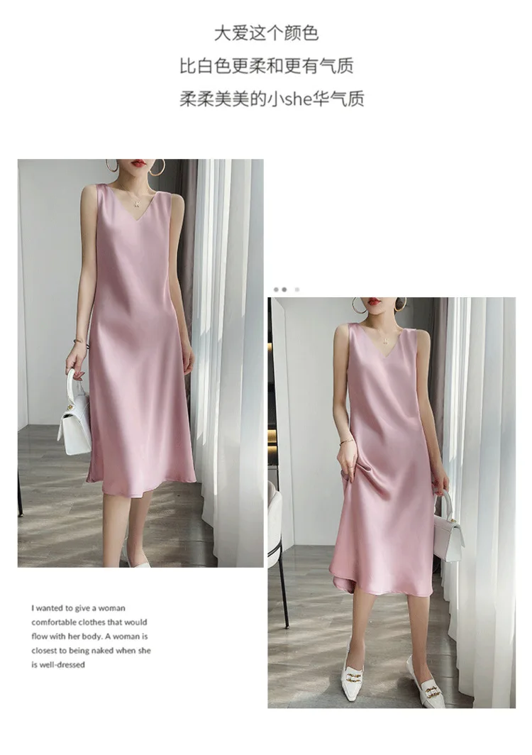 2026 Elegant Women Dress Sexy V-Neck Sleeveless Korean Harajuku Satin Party Long Maxi Dress Casual Sundress Vestido Mujer