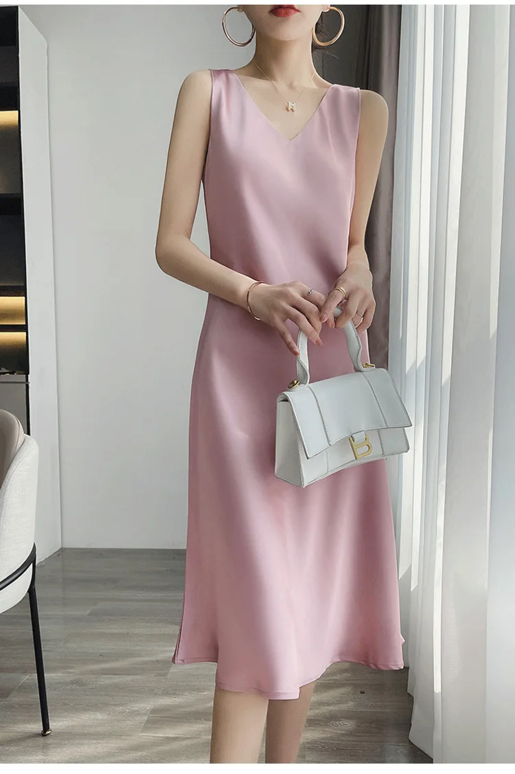2026 Elegant Women Dress Sexy V-Neck Sleeveless Korean Harajuku Satin Party Long Maxi Dress Casual Sundress Vestido Mujer