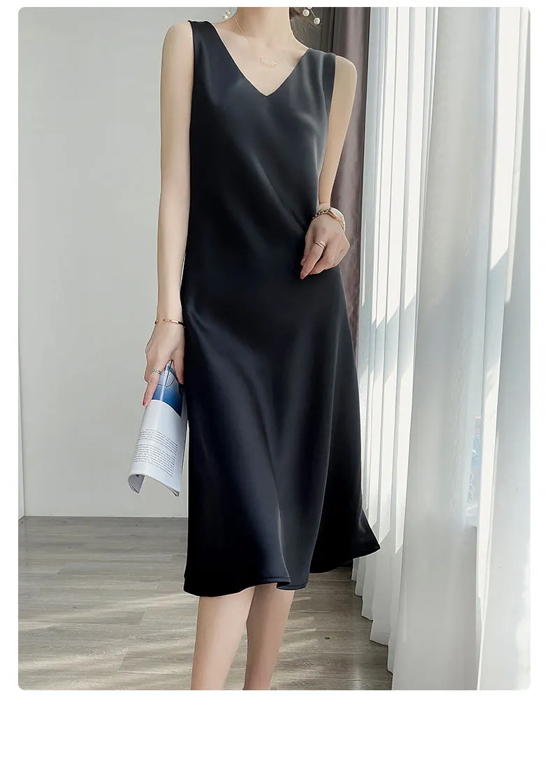 2026 Elegant Women Dress Sexy V-Neck Sleeveless Korean Harajuku Satin Party Long Maxi Dress Casual Sundress Vestido Mujer