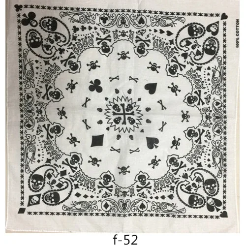 55cm White Black Red Skull Poker Geometric Bandana Unisex Harajuku Hip Hop Square Headband Motorcycle Sports Hair Wrap Wristband