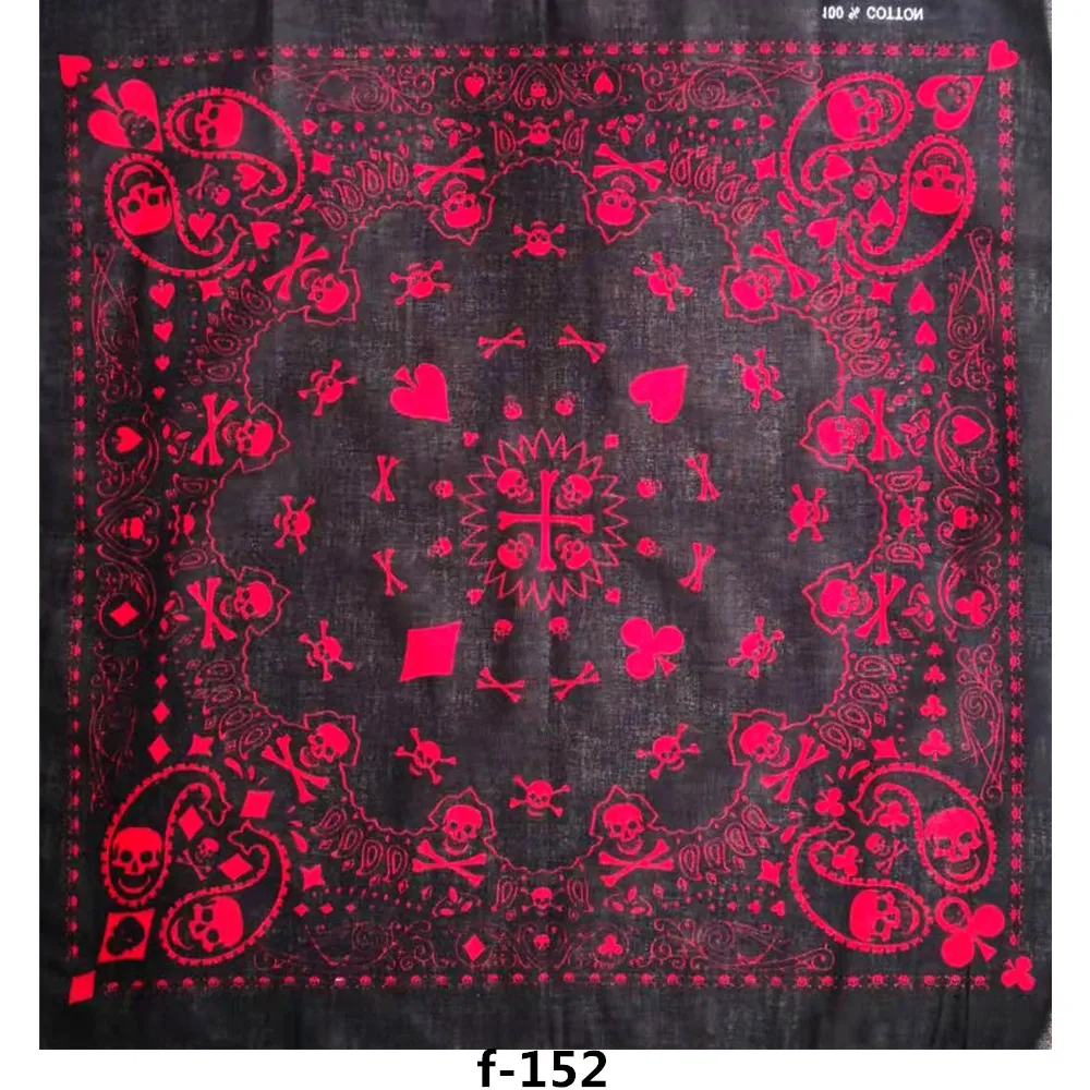 55cm White Black Red Skull Poker Geometric Bandana Unisex Harajuku Hip Hop Square Headband Motorcycle Sports Hair Wrap Wristband