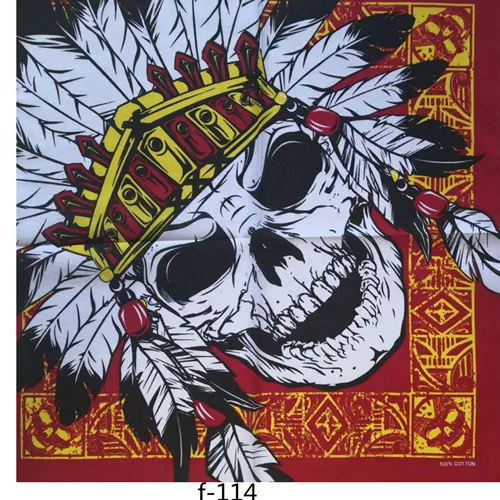55cm White Black Red Skull Poker Geometric Bandana Unisex Harajuku Hip Hop Square Headband Motorcycle Sports Hair Wrap Wristband