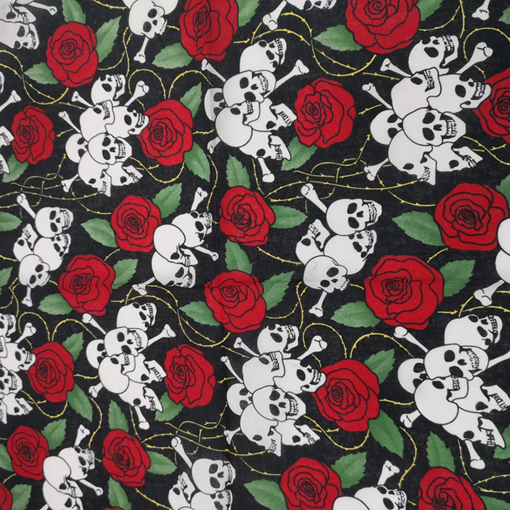 55cm White Black Red Skull Poker Geometric Bandana Unisex Harajuku Hip Hop Square Headband Motorcycle Sports Hair Wrap Wristband