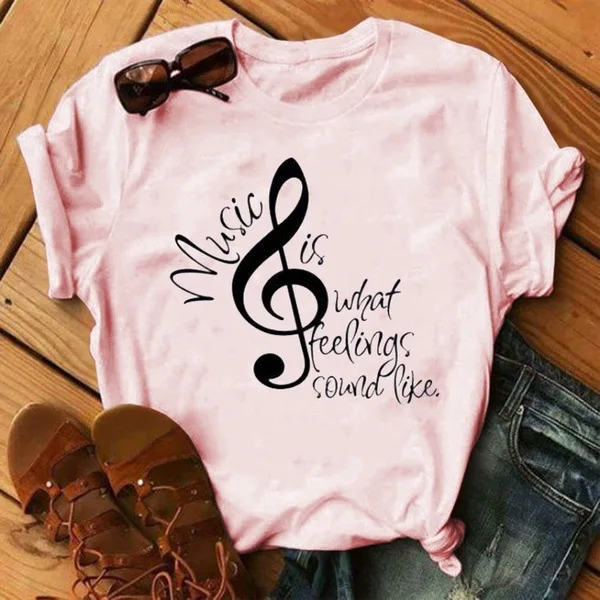 Musical Note Print Women T Shirt Short Sleeve O Neck Loose Women Tshirt Ladies Tee Shirt Tops Clothes Camisetas Mujer