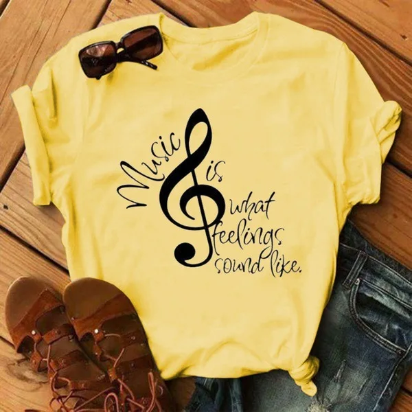 Musical Note Print Women T Shirt Short Sleeve O Neck Loose Women Tshirt Ladies Tee Shirt Tops Clothes Camisetas Mujer