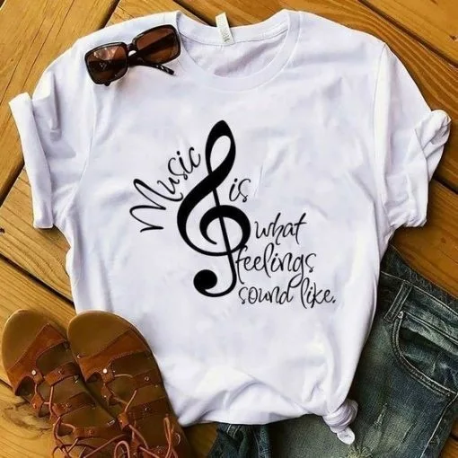 Musical Note Print Women T Shirt Short Sleeve O Neck Loose Women Tshirt Ladies Tee Shirt Tops Clothes Camisetas Mujer