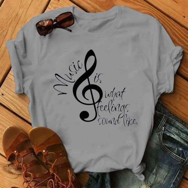 Musical Note Print Women T Shirt Short Sleeve O Neck Loose Women Tshirt Ladies Tee Shirt Tops Clothes Camisetas Mujer