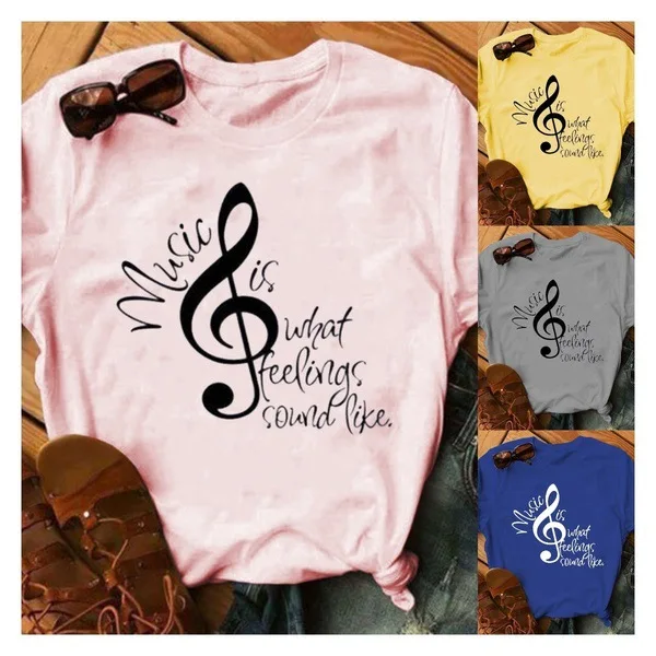 Musical Note Print Women T Shirt Short Sleeve O Neck Loose Women Tshirt Ladies Tee Shirt Tops Clothes Camisetas Mujer