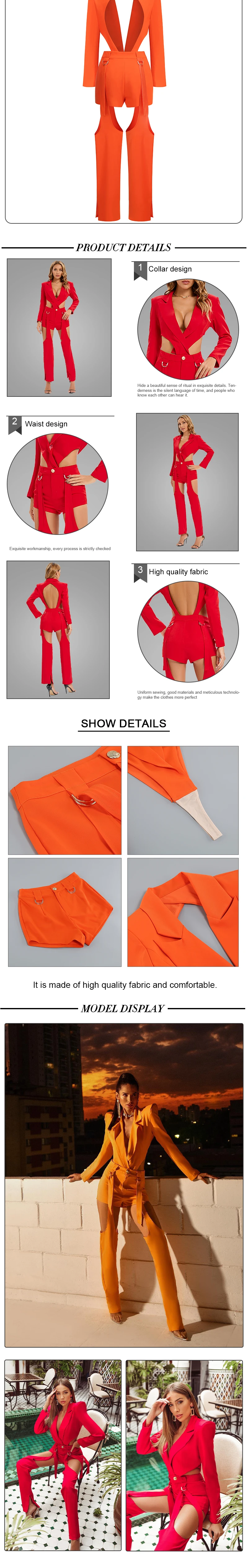 VC 2022 Autumn Fashion Hollow Sexy Casual blazer High Waist Shorts Adjustable Trousers Three-Piece Suit For Women