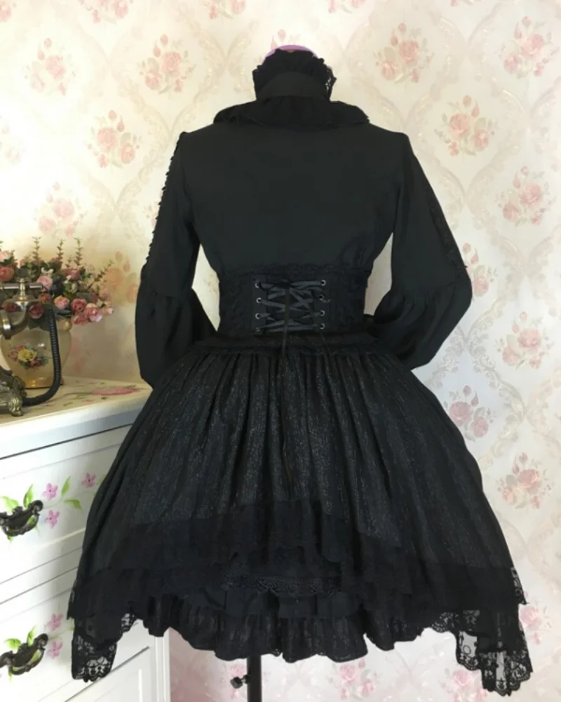 Victorian Gothic Lolita Blouses Women Sweet Elegant Lace Ruffles Turtleneck Slim Shirts Japanese Spring Autumn Long Sleeve Top