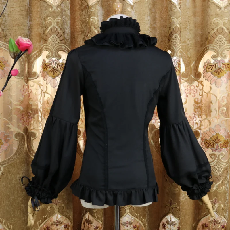 Victorian Gothic Lolita Blouses Women Sweet Elegant Lace Ruffles Turtleneck Slim Shirts Japanese Spring Autumn Long Sleeve Top