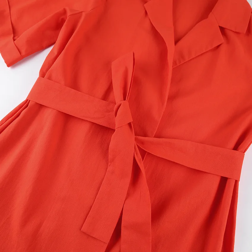 Cotton Linen Long Wrap Summer Dresses Woman Belt Lace Up Notched Office Women Dress A-Line Elegant Slit Dress Robe Femme