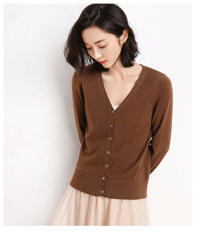 Cardigans Women 2025 Spring Autumn Knitwears Korean Fashion Cardigan Short Style Tops V-neck Knitted Outerwears Solid Sweaters
