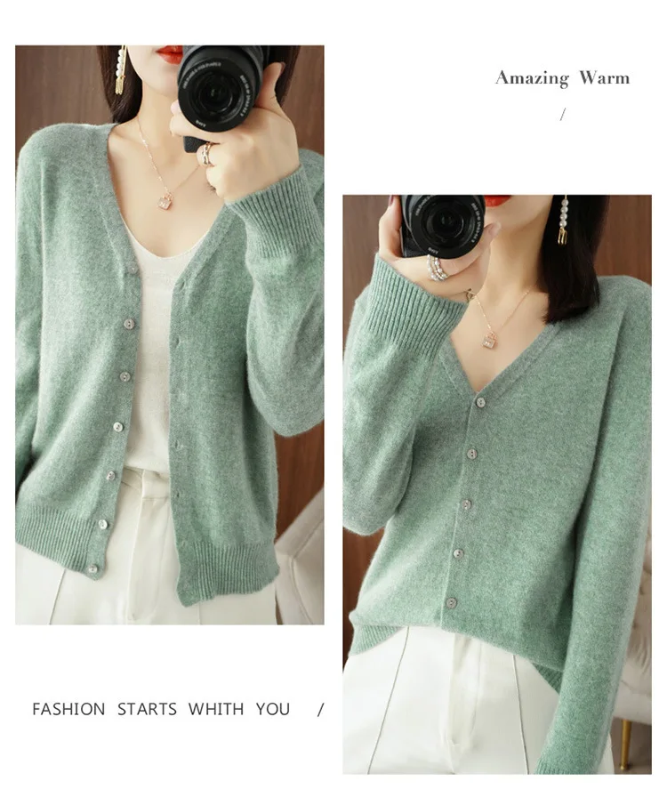 Cardigans Women 2025 Spring Autumn Knitwears Korean Fashion Cardigan Short Style Tops V-neck Knitted Outerwears Solid Sweaters