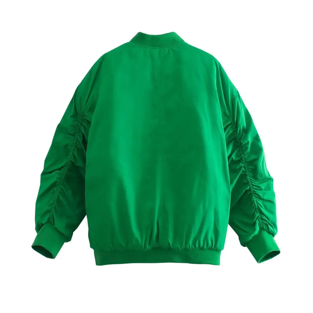 YENKYE 2022 Fashion Women Green Loose Jacket Vintage Long Sleeve Zipper Streetwear Coat Female Autumn Outerwear