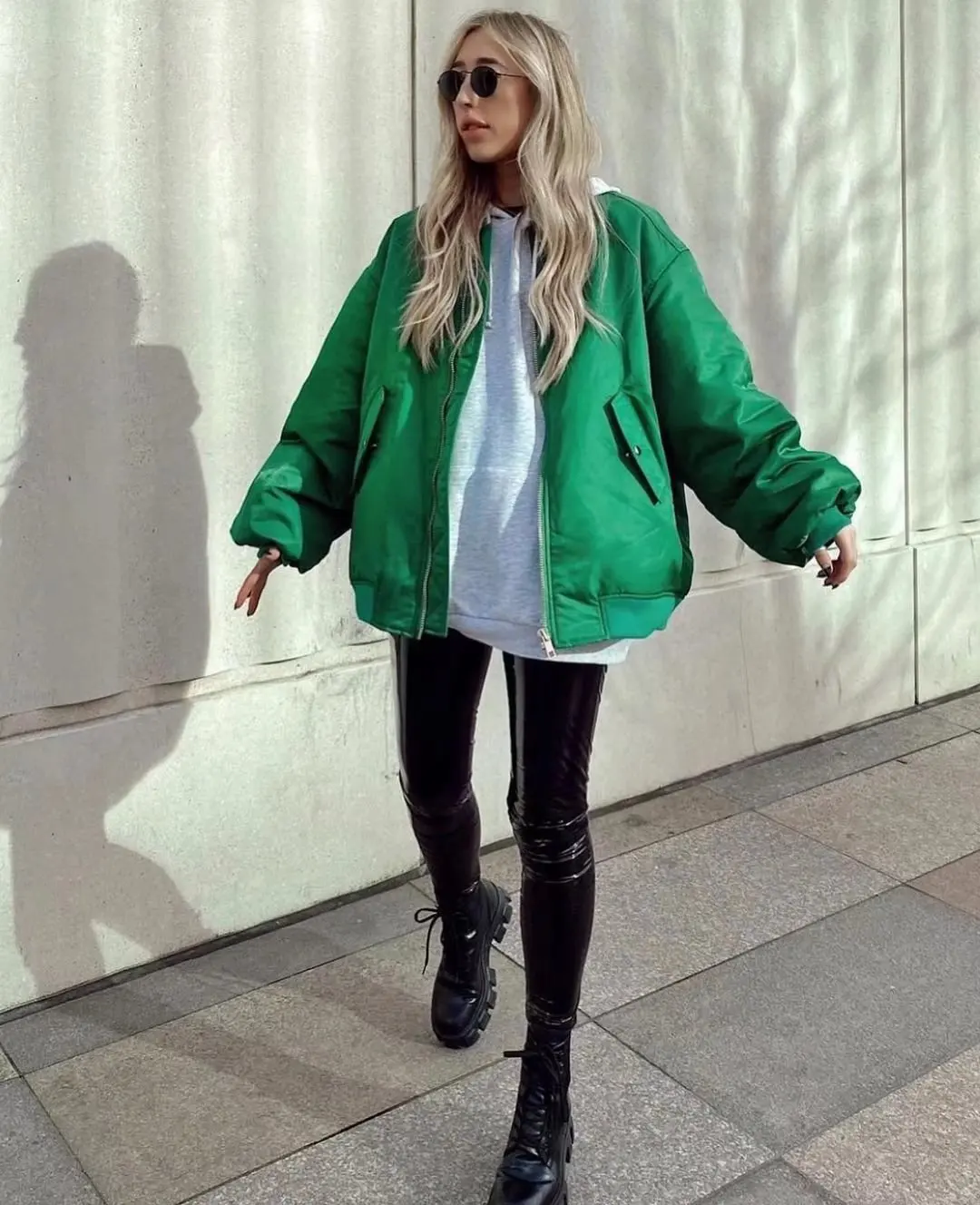 YENKYE 2022 Fashion Women Green Loose Jacket Vintage Long Sleeve Zipper Streetwear Coat Female Autumn Outerwear